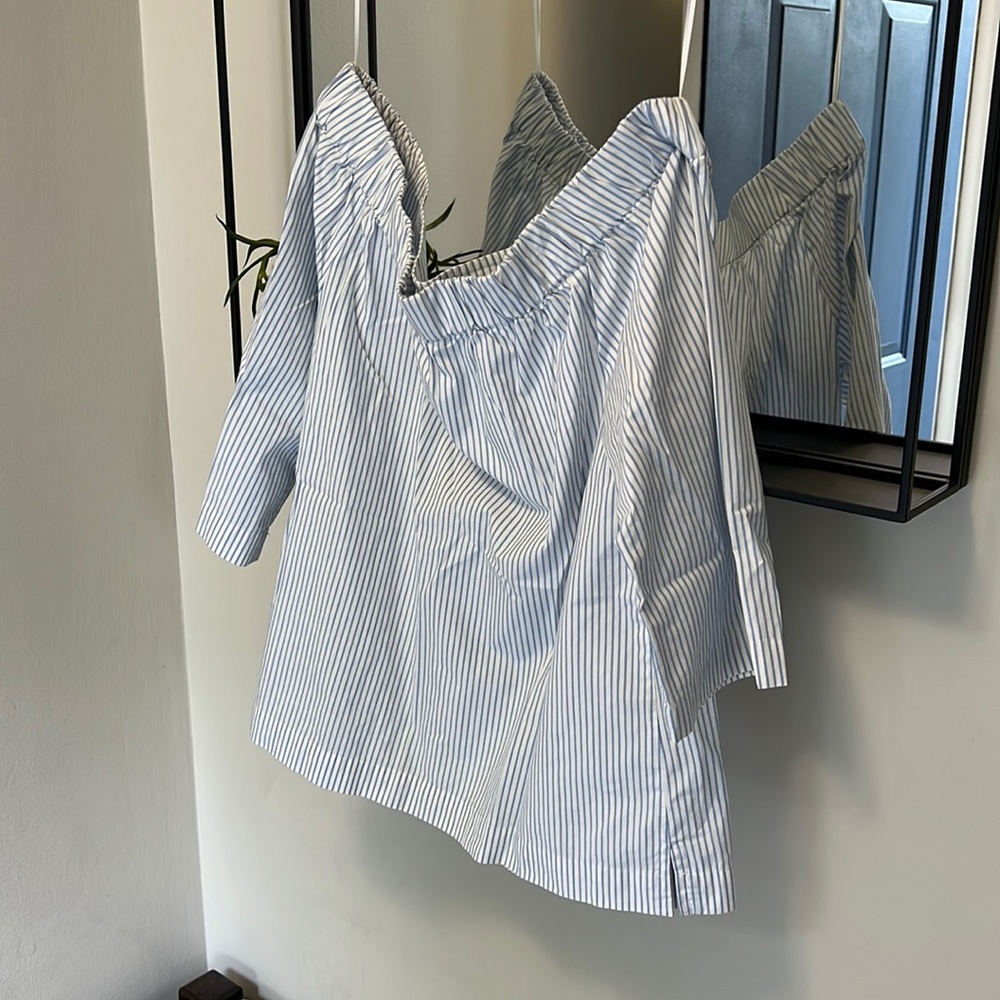 Madewell Blue and White Striped Over-the-Shoulder Shirt